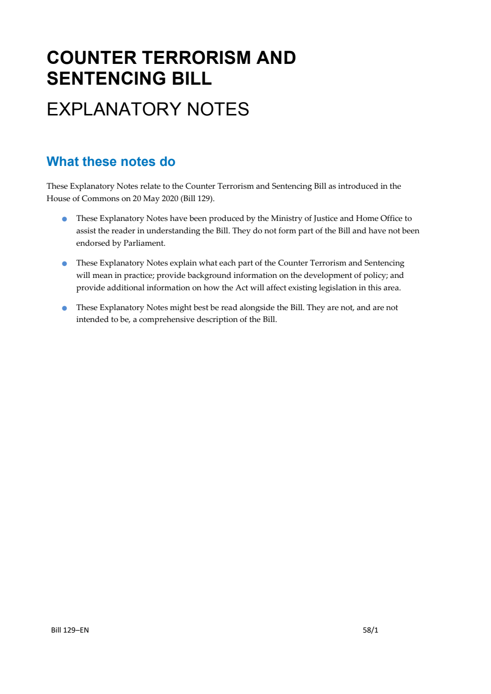 Counter-Terrorism and Sentencing Bill Explanatory Notes