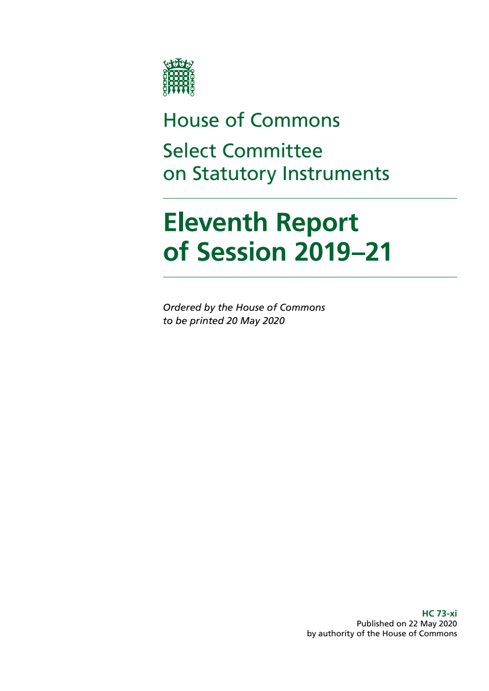 Statutory Instruments Committee 11th Report of Session 2019–21