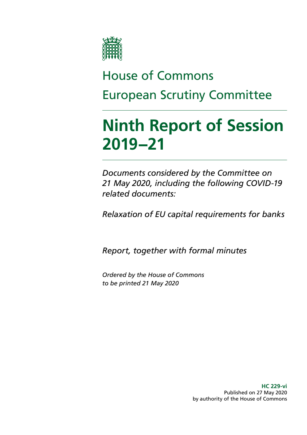 European Scrutiny Committee 9th Report of Session 2019-21