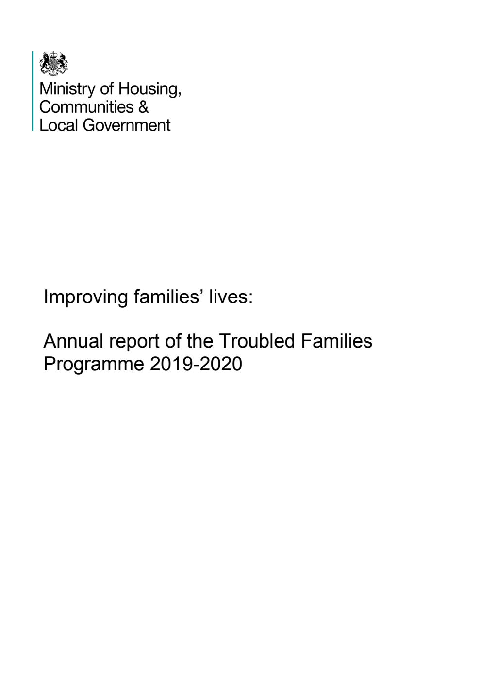 Improving families’ lives: Annual report of the Troubled Families Programme 2019-2020