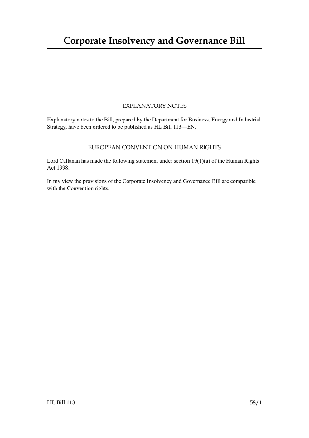 Corporate Insolvency and Governance Bill