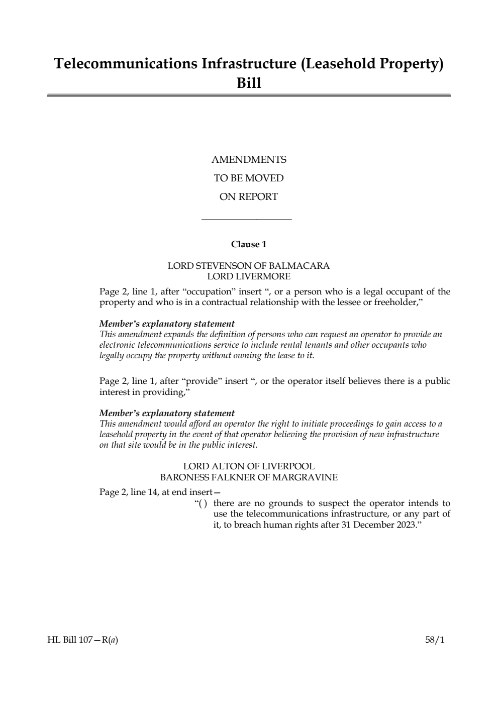 Telecommunications Infrastructure (Leasehold Property) Bill Amendment to be moved on report