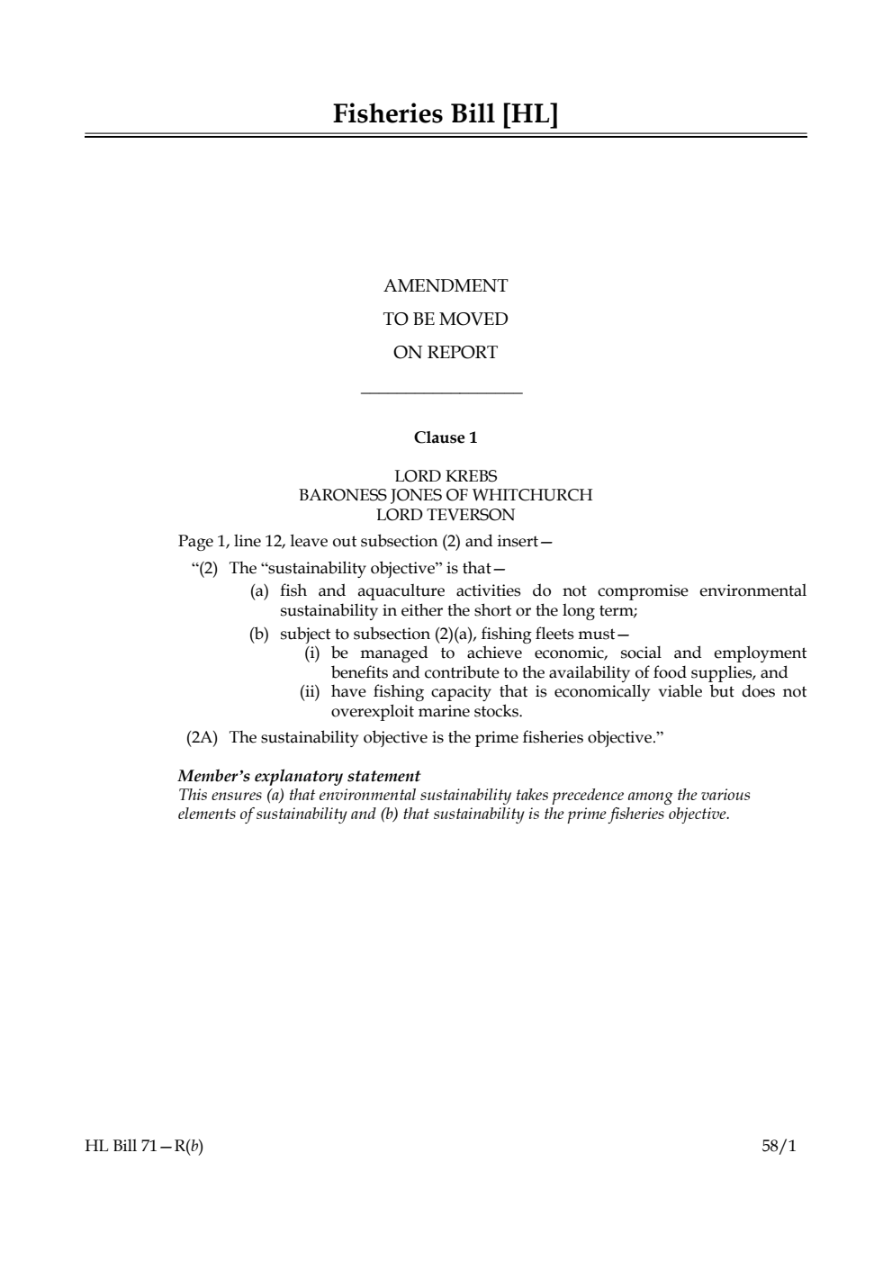 Fisheries Bill Amendment to be moved on Report