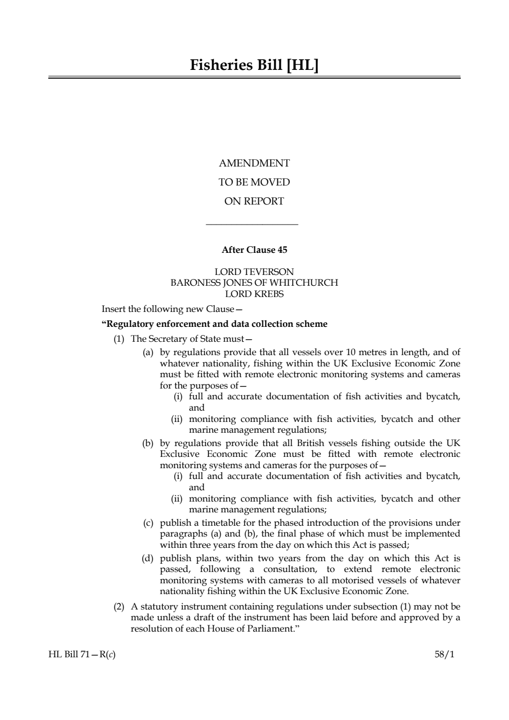 Fisheries Bill Amendment to be moved on report