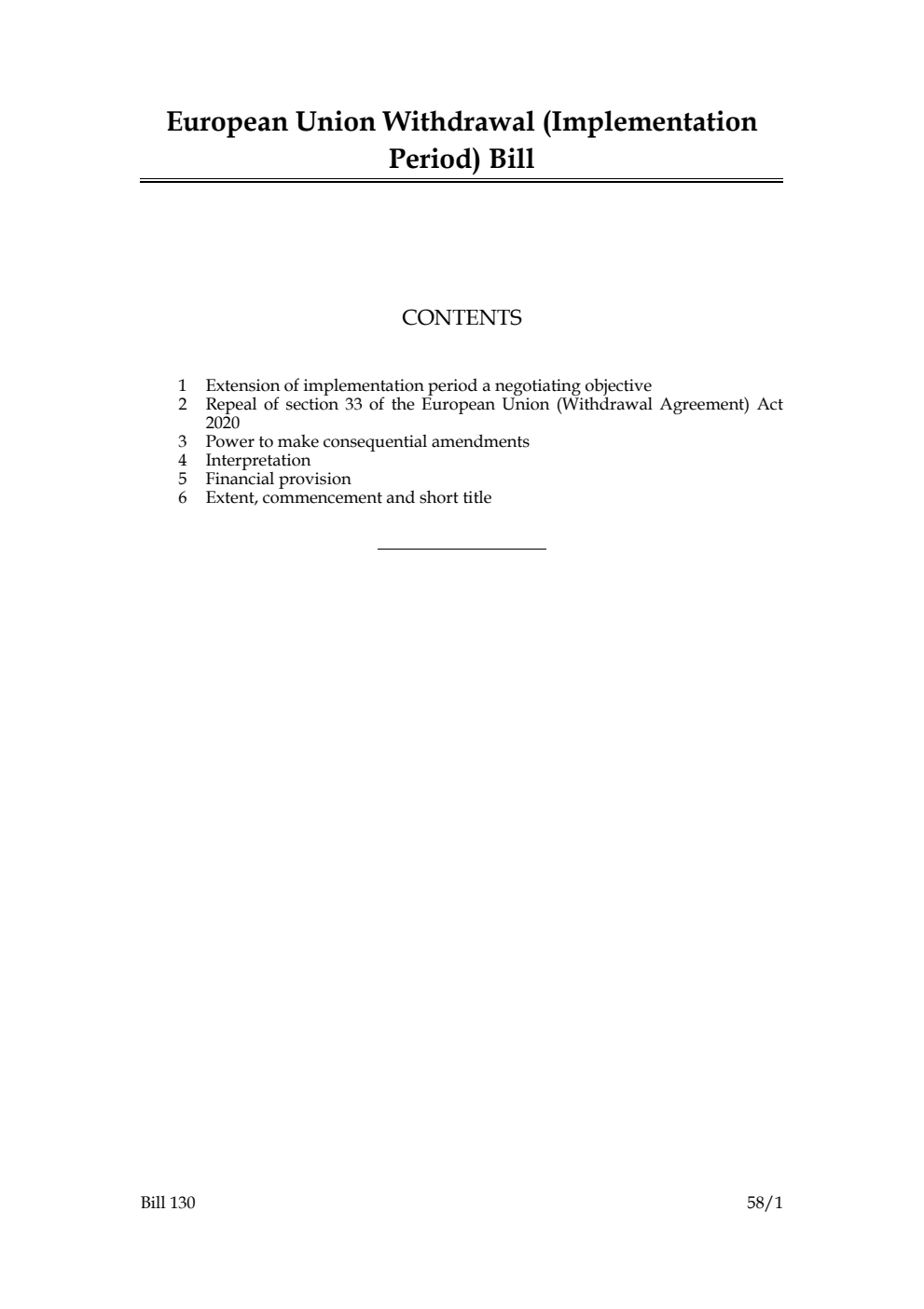 European Union Withdrawal (Implementation Period) Bill