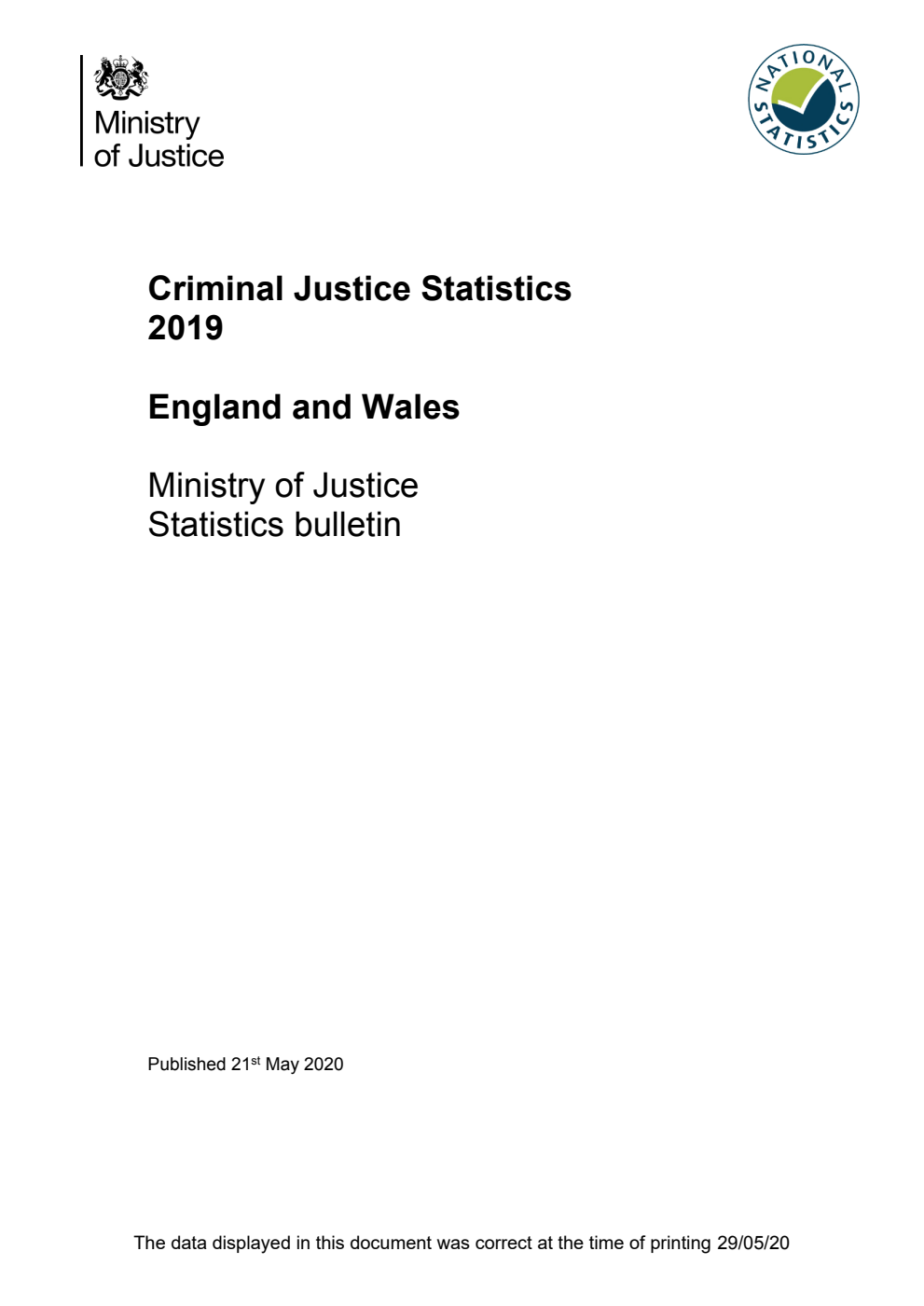 Criminal Justice Statistics 2019 England and Wales
