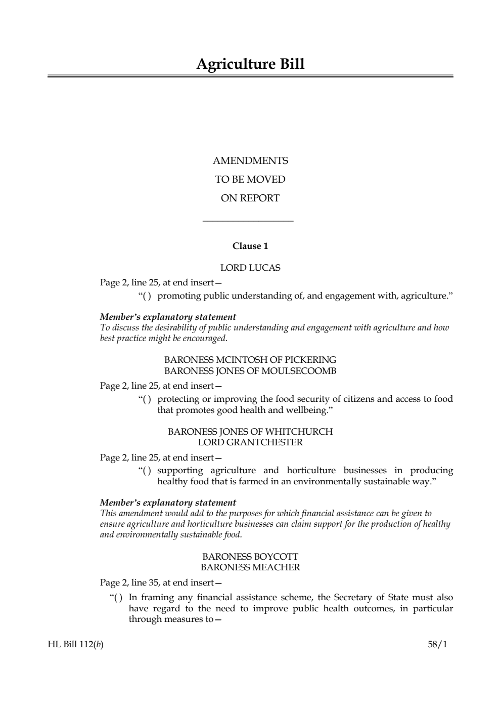 Agriculture Bill Amendments to be moved on report