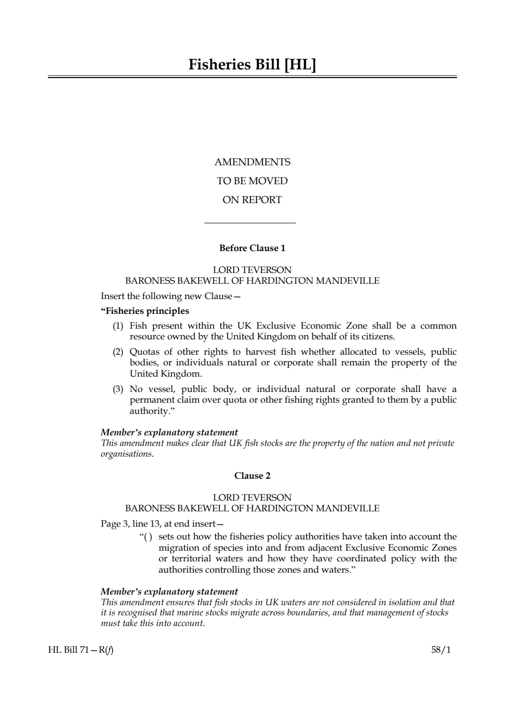 Fisheries Bill Amendments to be moved on report