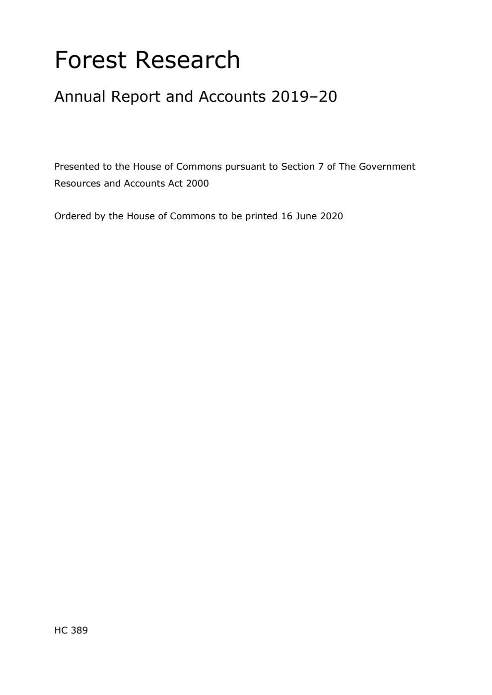 Forest Research Annual Report and Accounts 2019-20