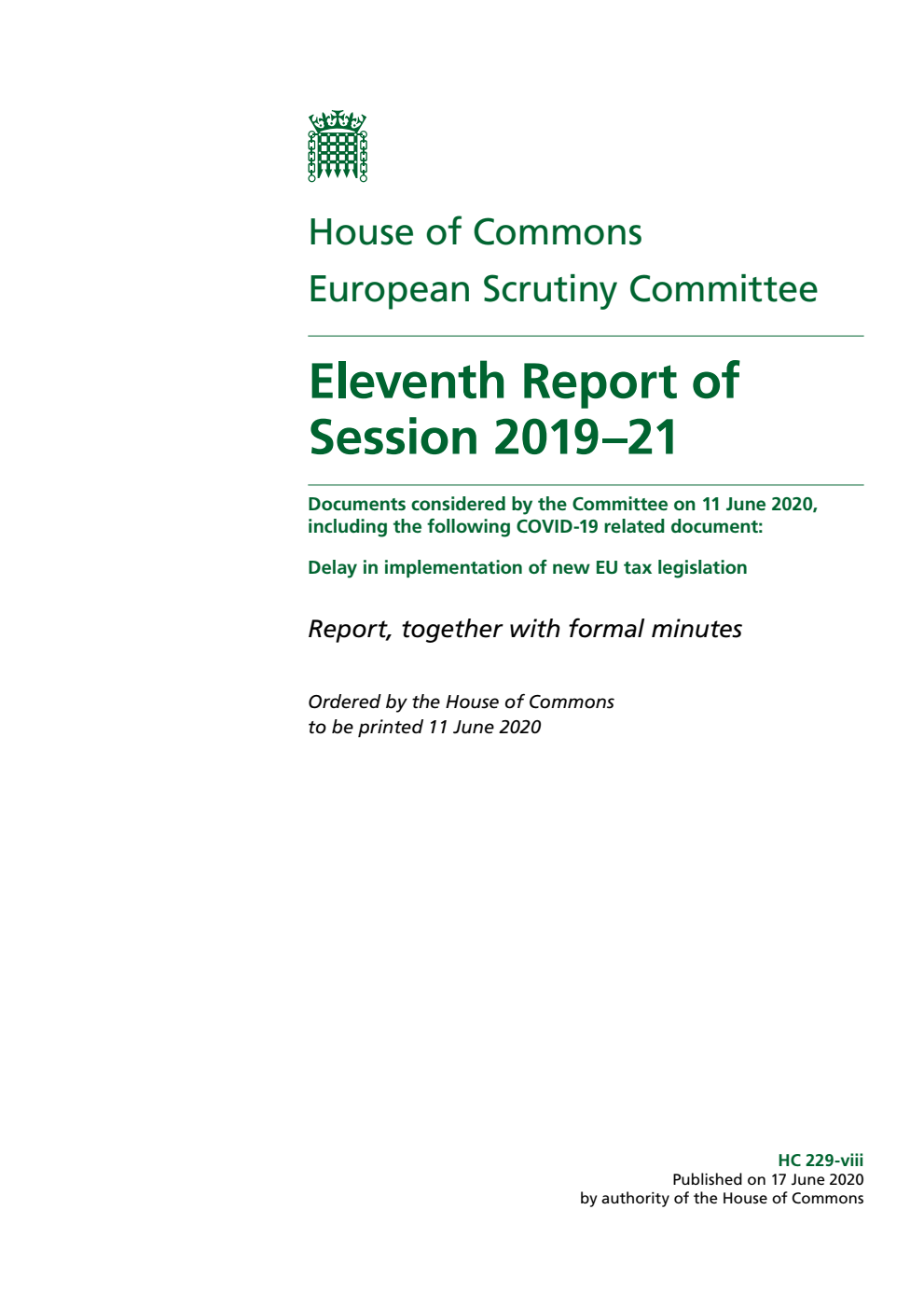 European Scrutiny Committee 11th Report of Session 2019-21