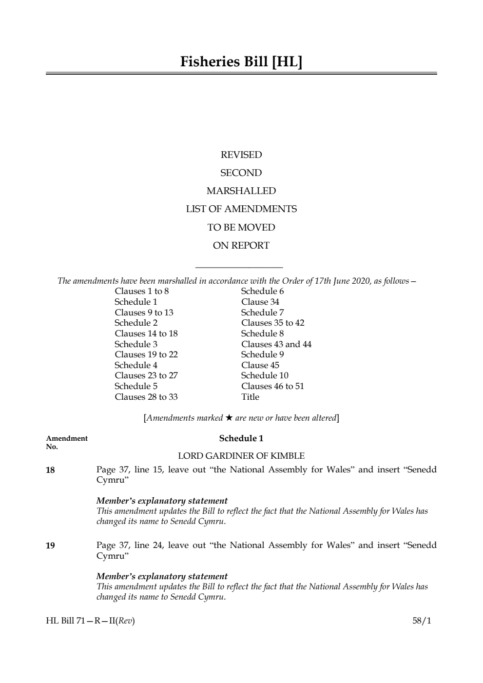 Fisheries Bill Revised Second Marshalled List of amendments to be moved on report