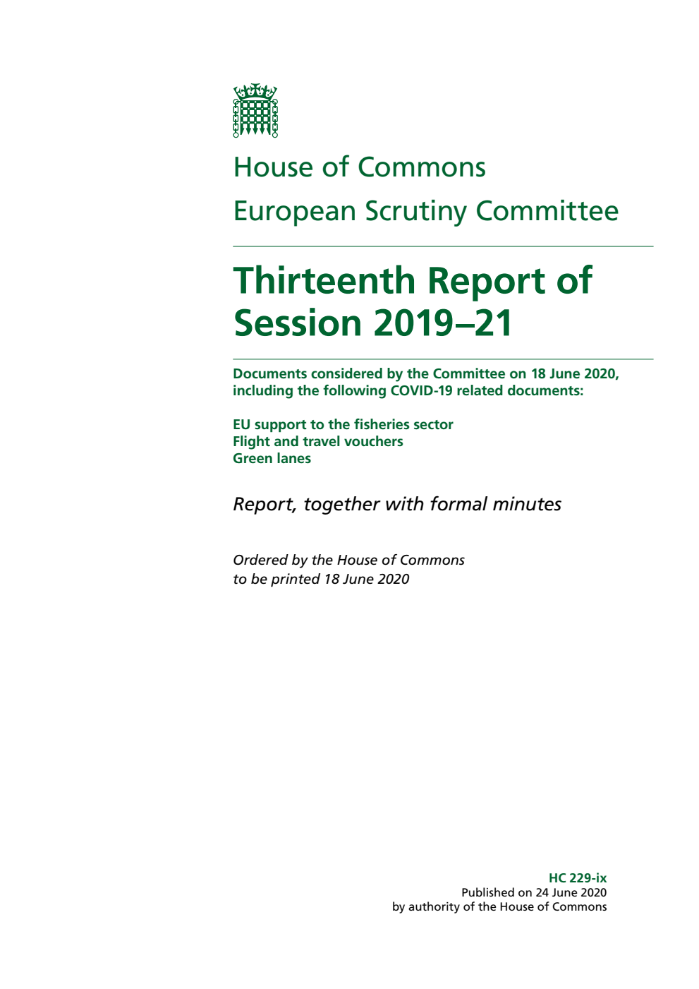 European Scrutiny Committee 13th Report of Session 2019-21