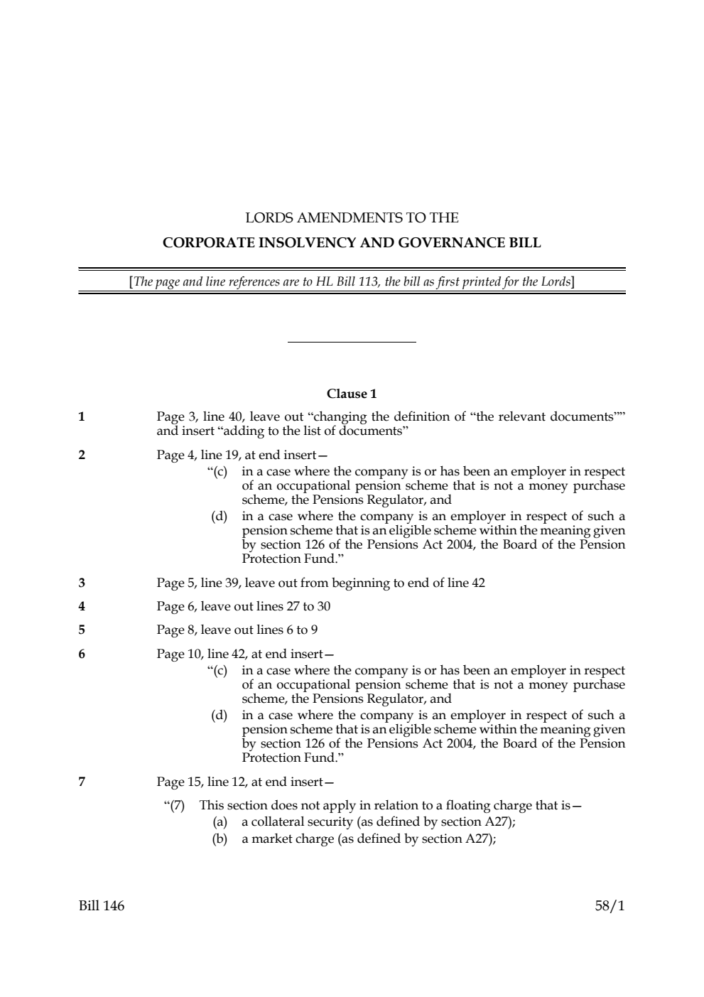 Lords Amendments to the Corporate Insolvency and Governance Bill