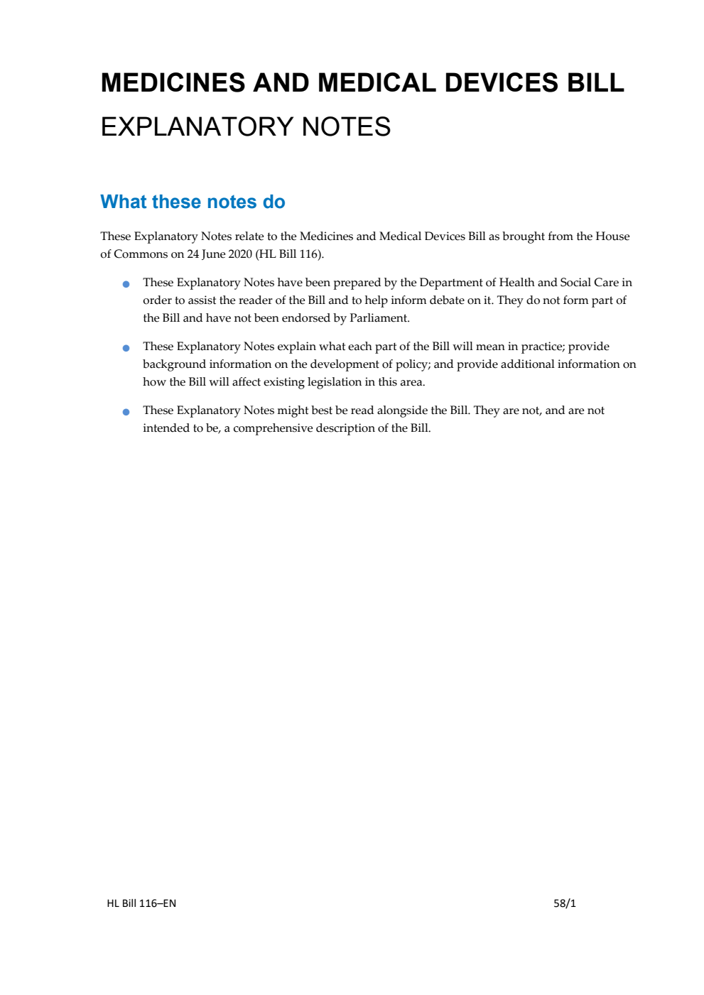 Medicines and Medical Devices Bill Explanatory Notes