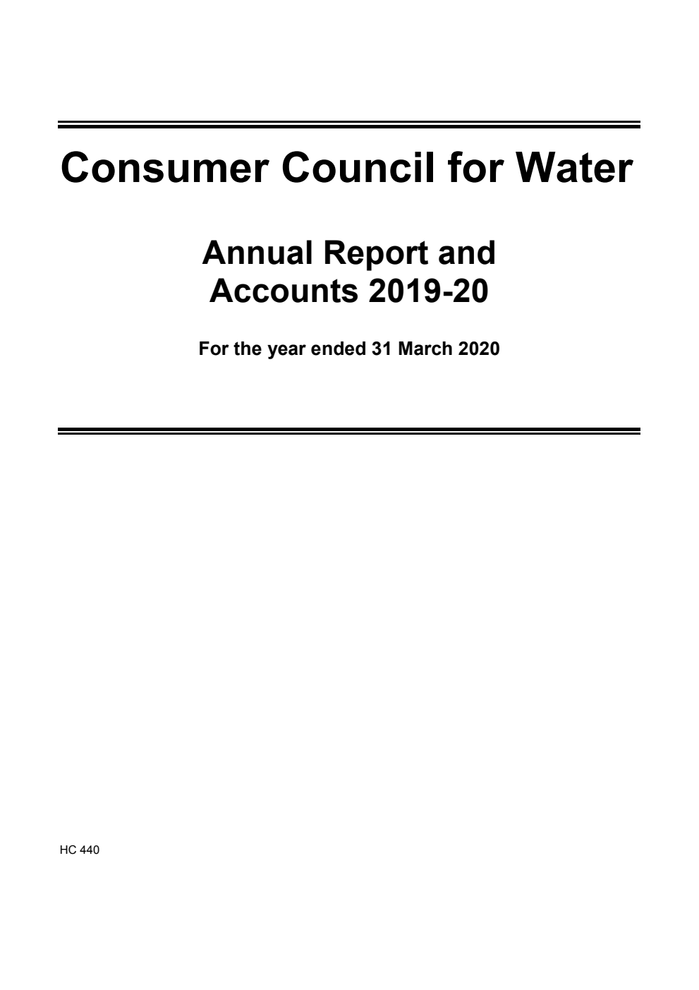 Consumer Council for Water Annual Report and Accounts 2019-20 for the year ended 31 March 2020