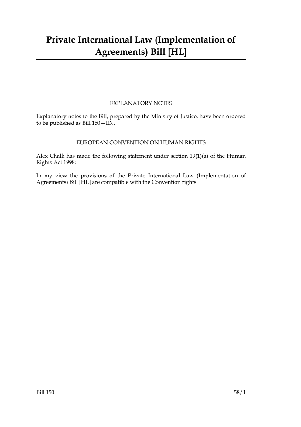 Private International Law (Implementation of Agreements) Bill