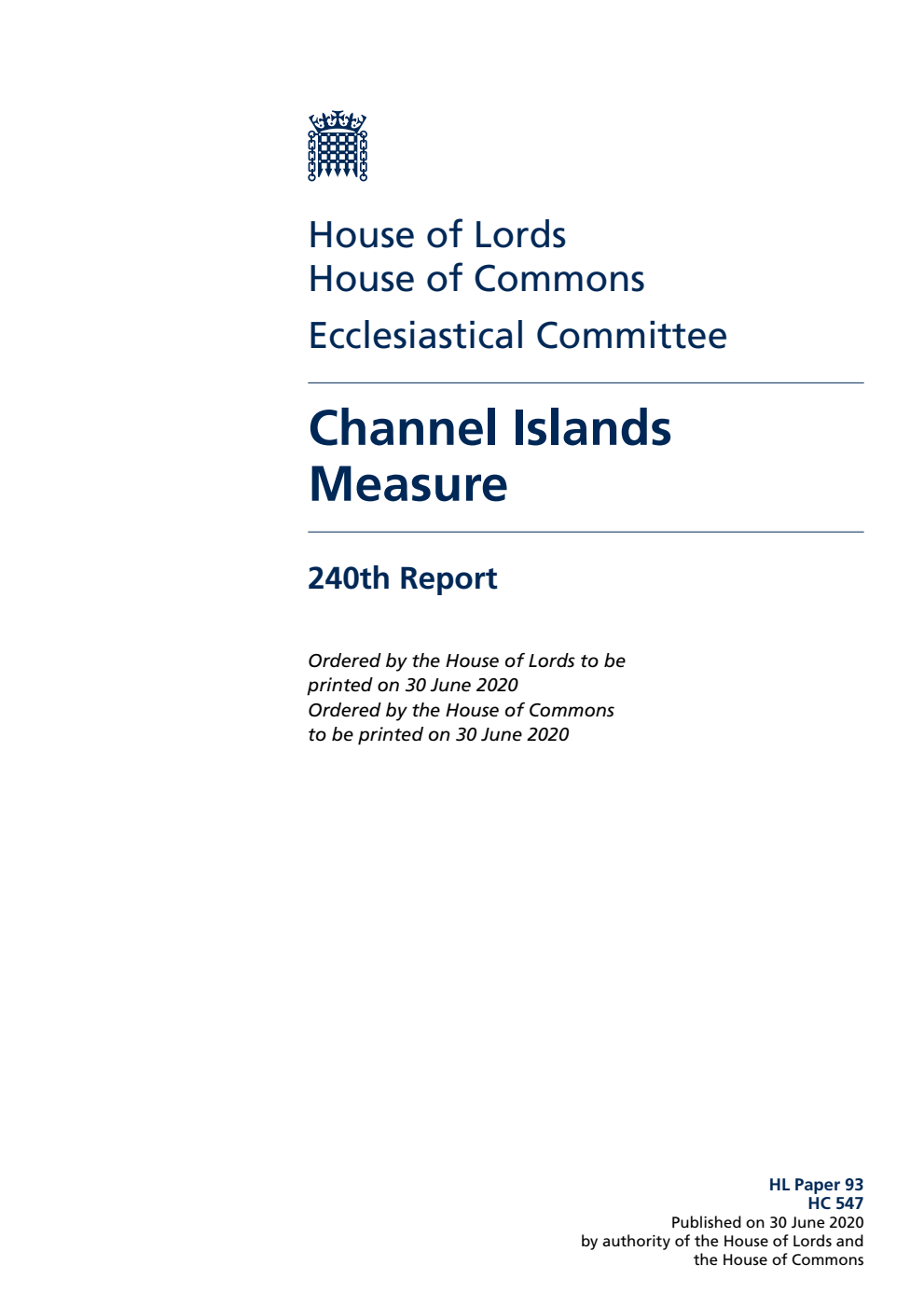 Ecclesiastical Committee 240th Report. Channel Islands Measure