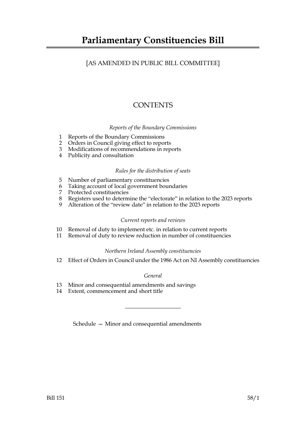 Parliamentary Constituencies Bill [as amended in Public Bill Committee]