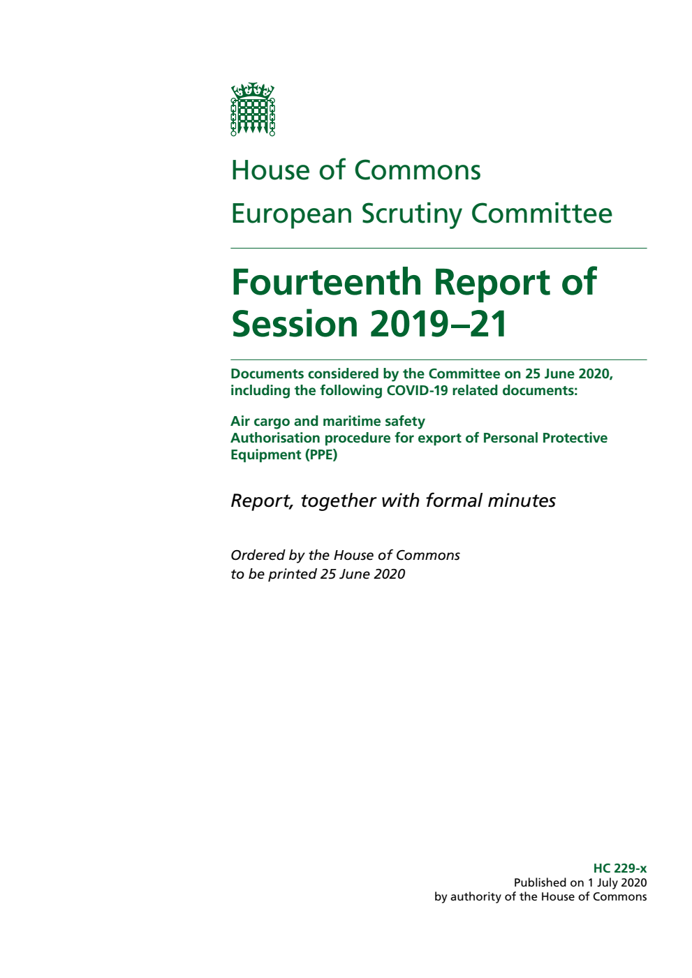 European Scrutiny Committee 14th Report of Session 2019-21