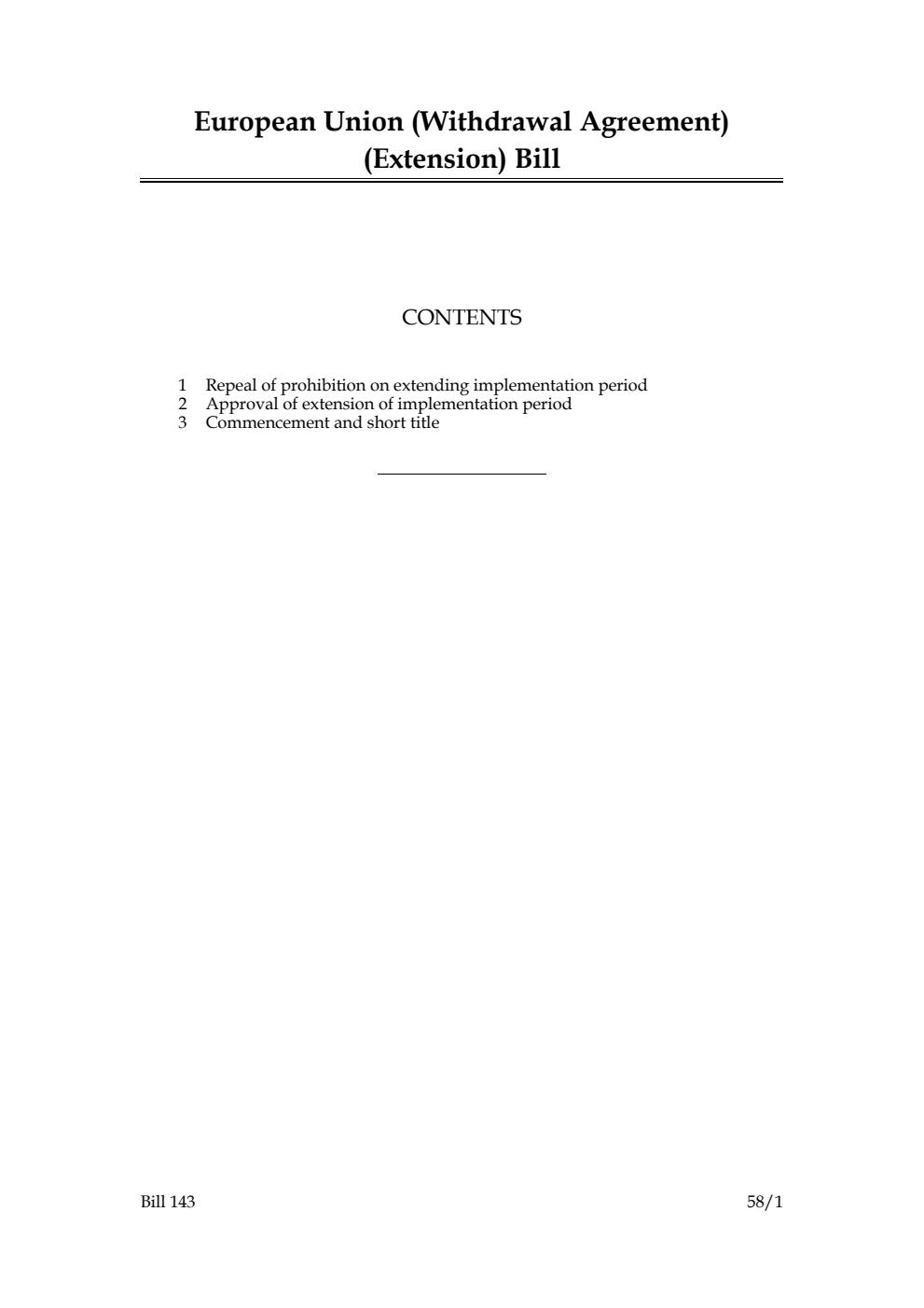 European Union (Withdrawal Agreement) (Extension) Bill