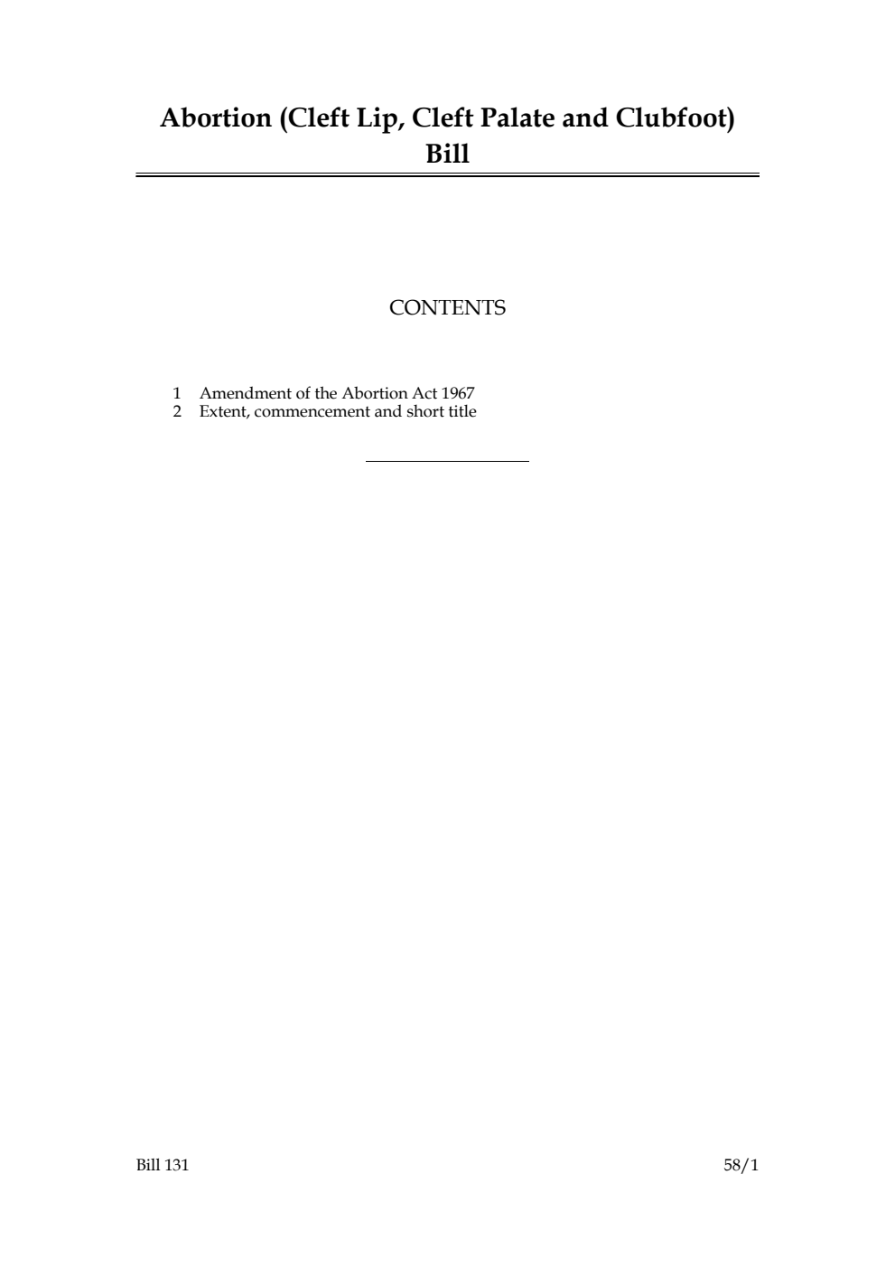 Abortion (Cleft Lip, Cleft Palate and Clubfoot) Bill