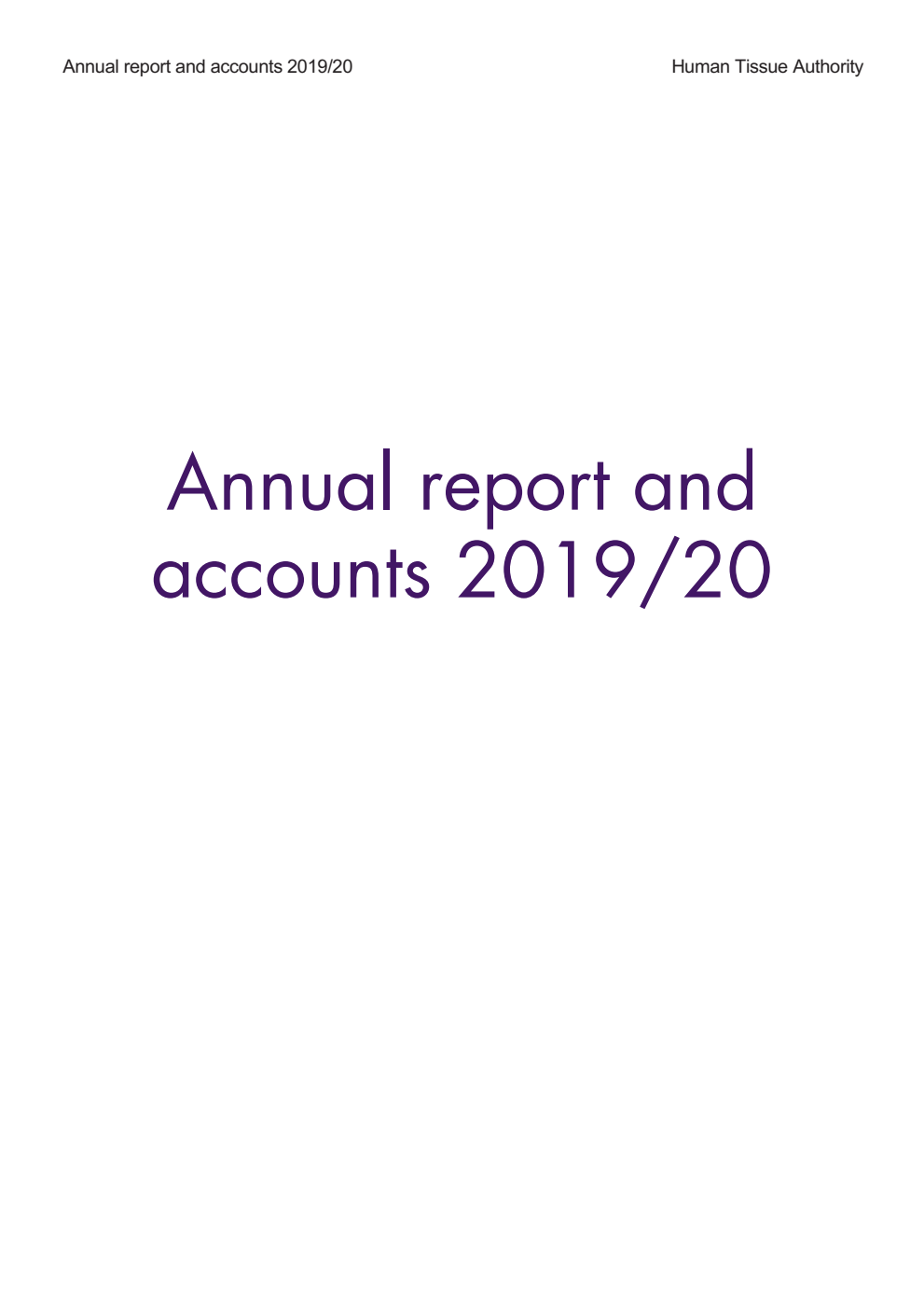 Human Tissue Authority Annual Report and Accounts 2019/20
