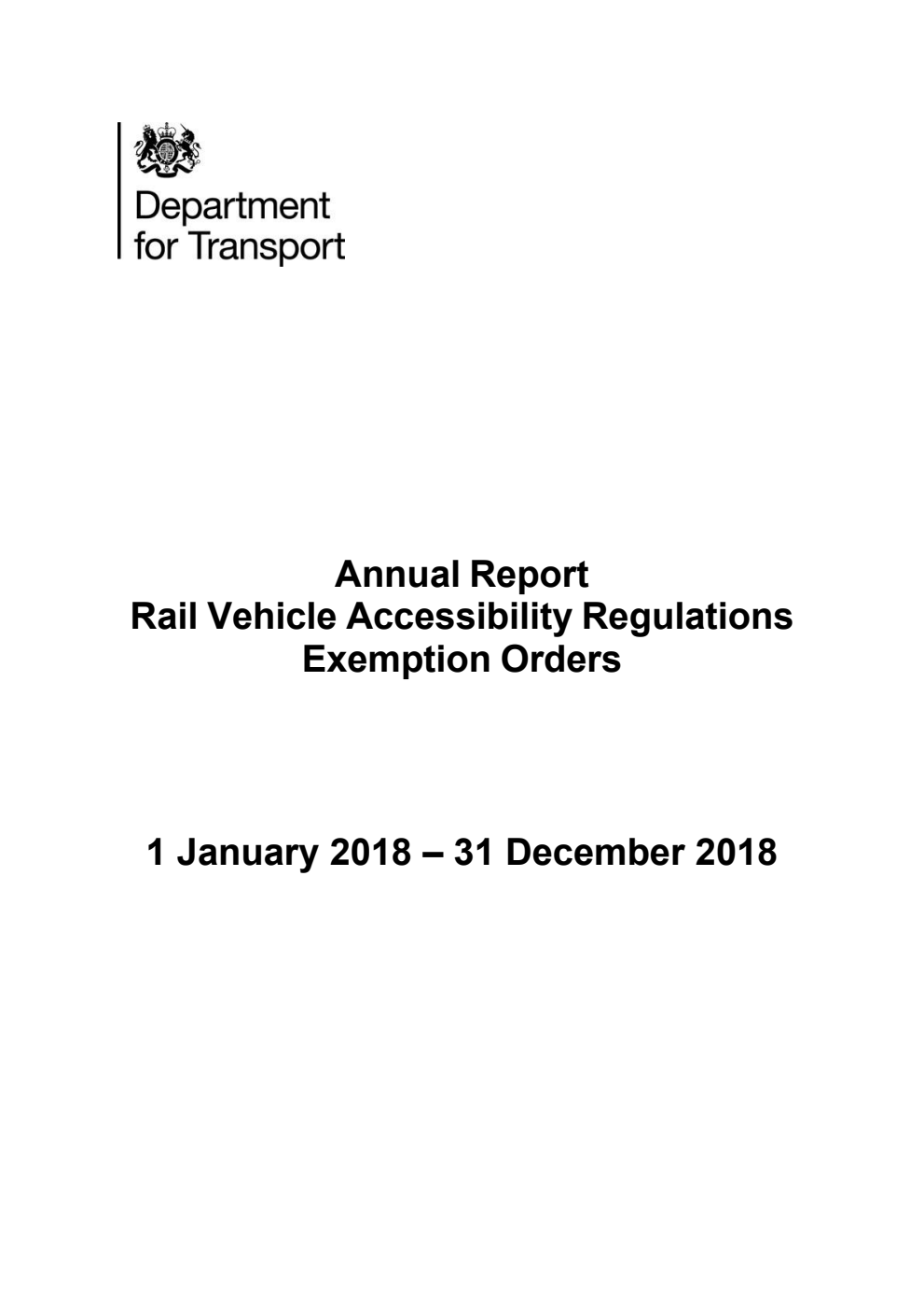 Annual Report Rail Vehicle Accessibility Regulations Exemption Orders 1 January 2018 - 31 December 2018