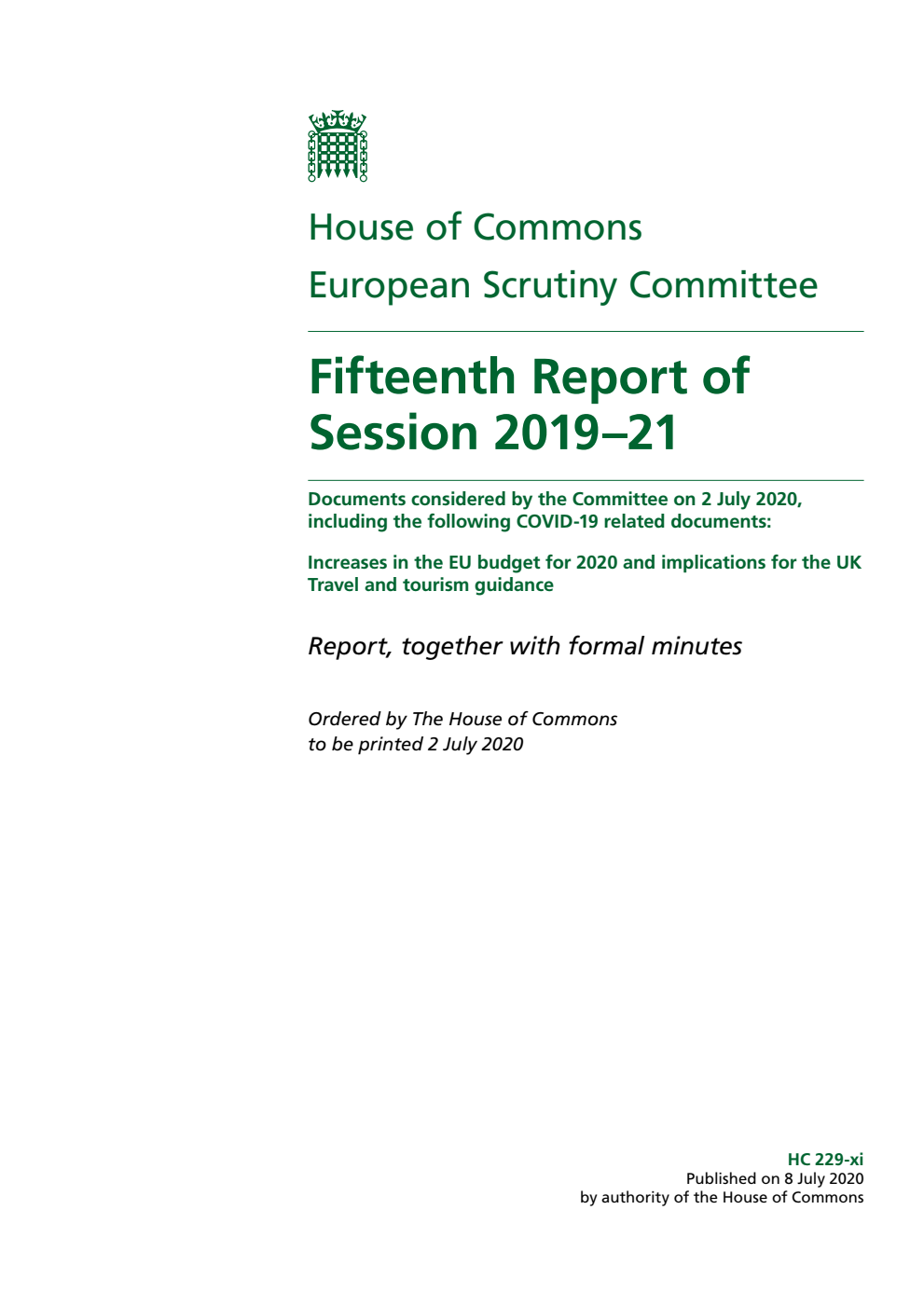 European Scrutiny Committee 15th Report of Session 2019-21