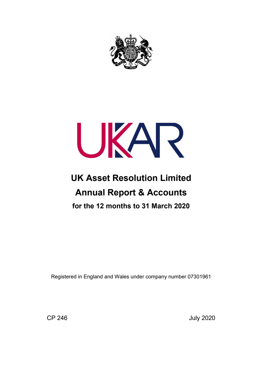 UK Asset Resolution Limited Annual Report & Accounts for the 12 months to 31 March 2020