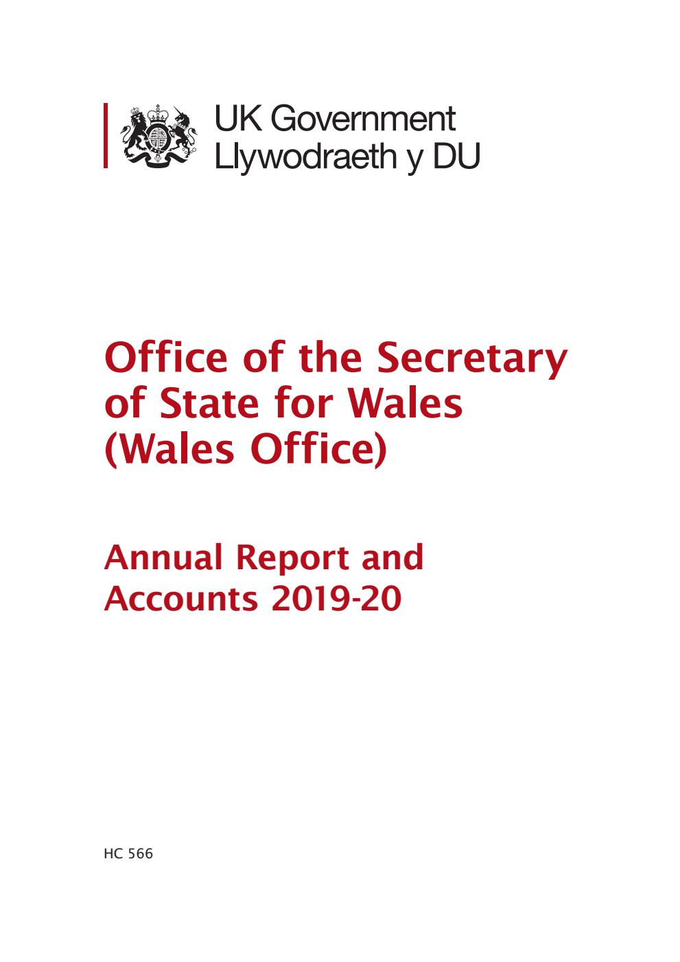 Office of the Secretary of State for Wales (Wales Office) Annual Report and Accounts 2019-20 (for the year ended 31 March 2020)