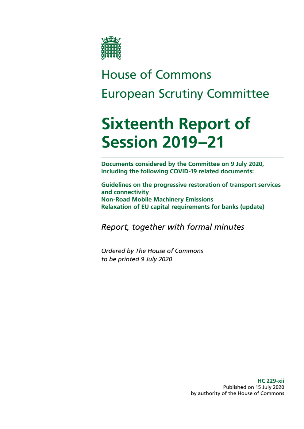European Scrutiny Committee 16th Report of Session 2019-21