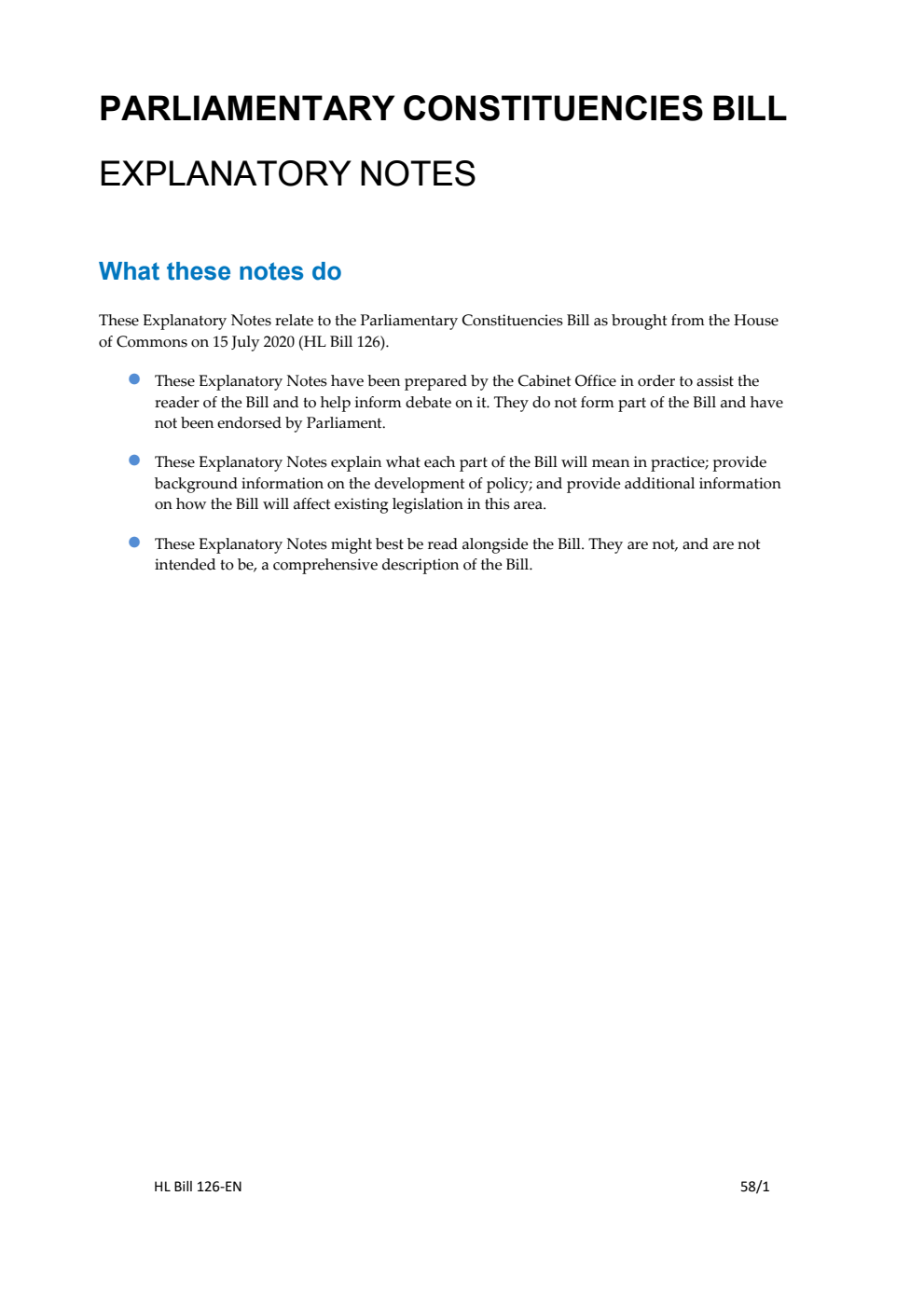 Parliamentary Constituencies Bill Explanatory Notes