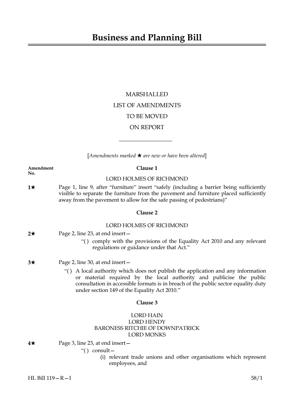 Business and Planning Bill Marshalled List of amendments to be moved on report