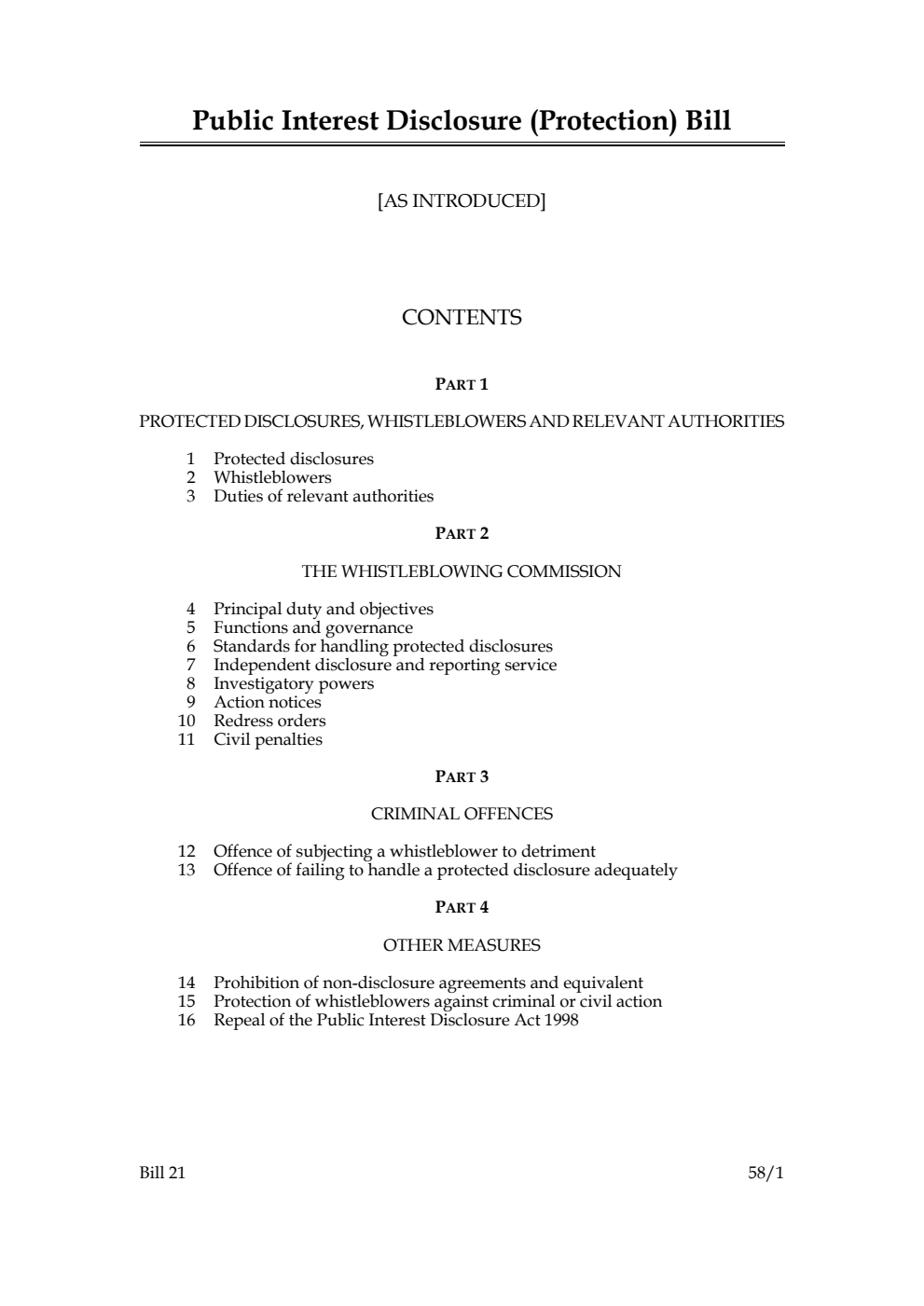 Public Interest Disclosure (Protection) Bill