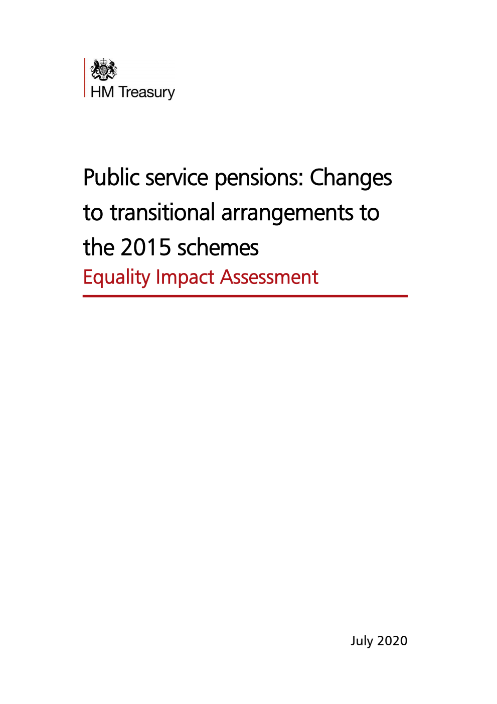 Public Service Pensions: changes to transitional arrangements to the 2015 schemes Central equality impact assessment