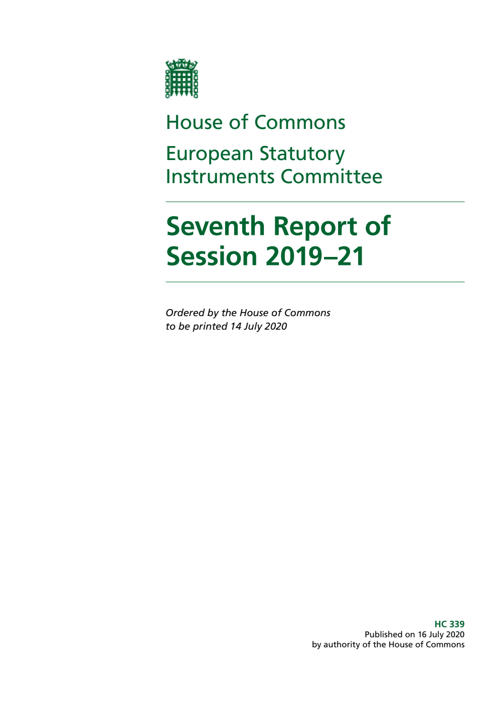 European Statutory Instruments Committee 7th Report of Session 2019-2021