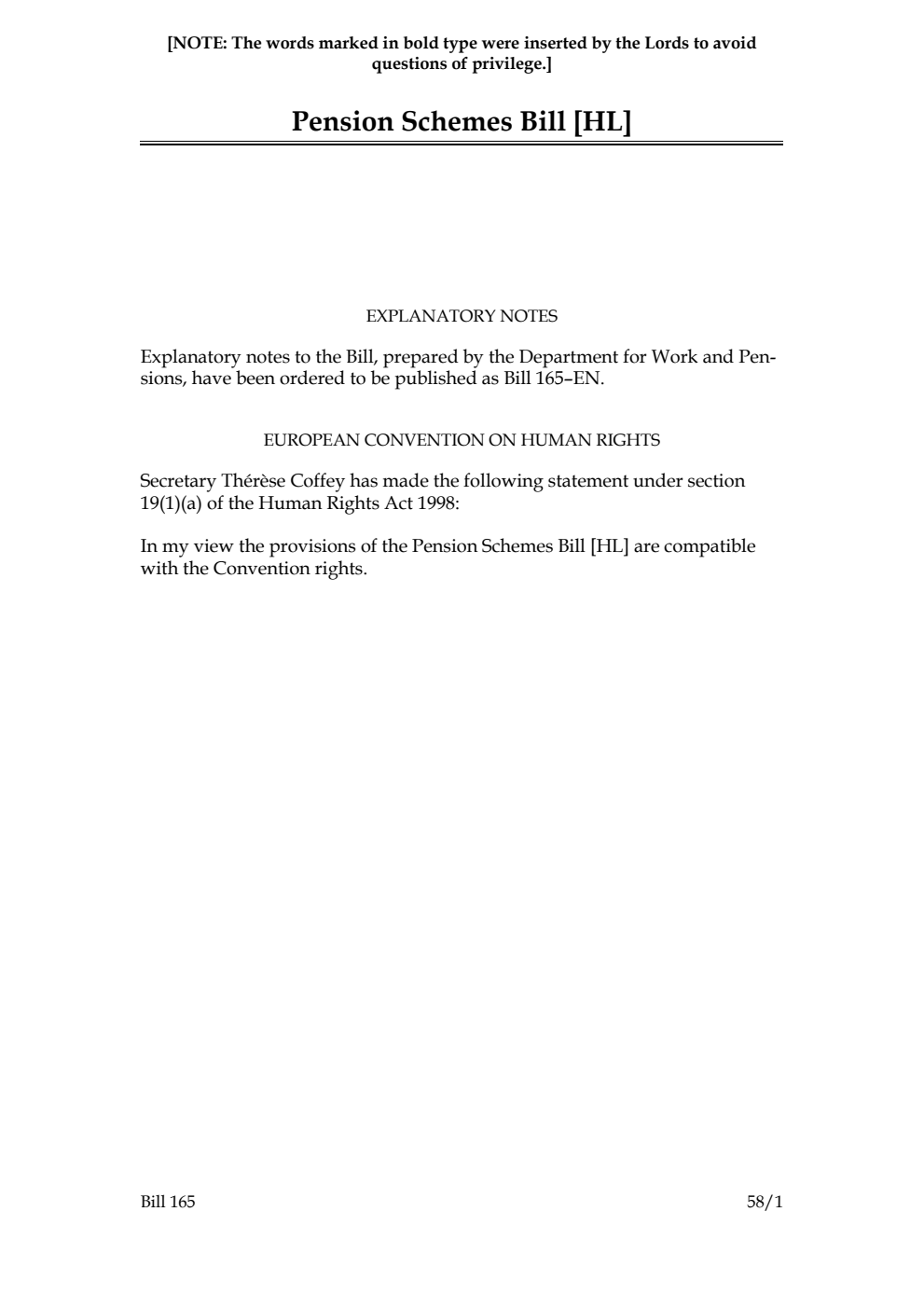 Pension Schemes Bill