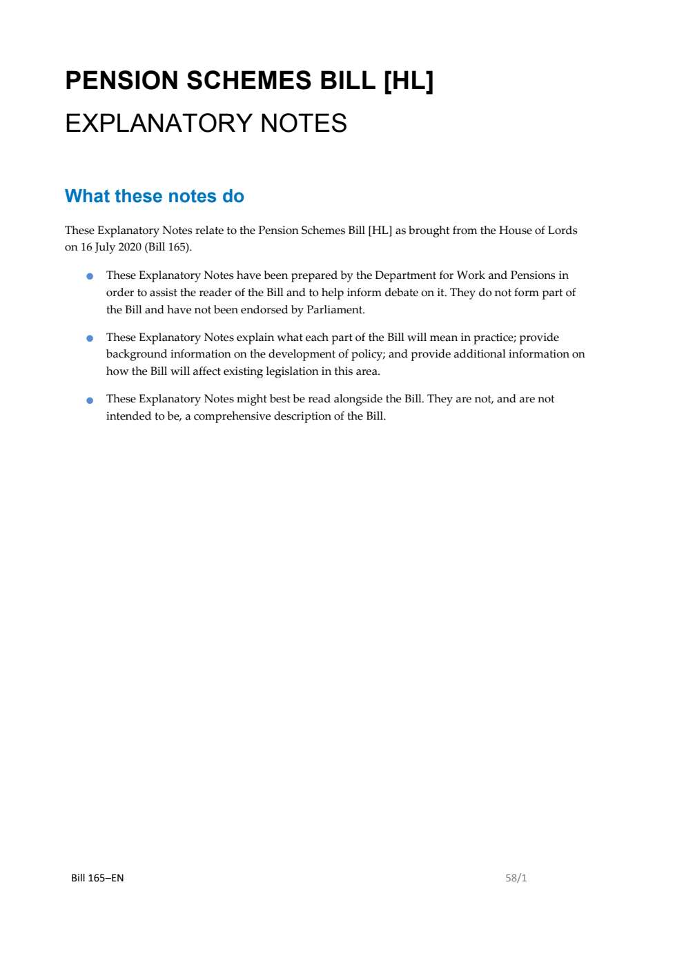 Pension Schemes Bill Explanatory Notes
