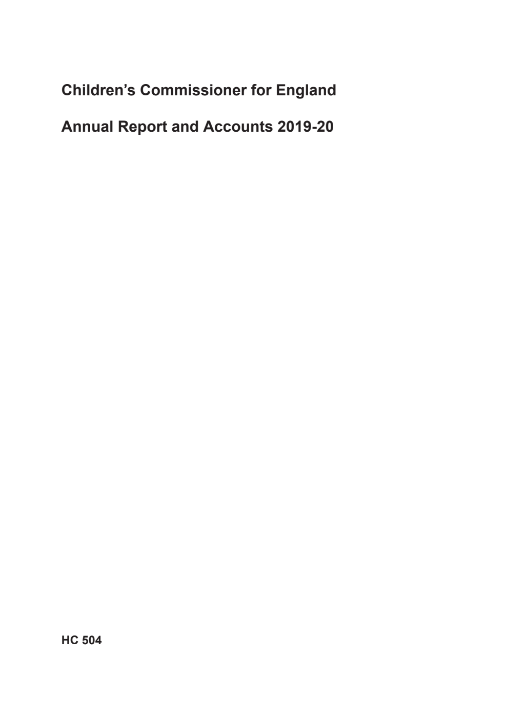 Children's Commissioner for England Annual Report and Accounts 2019-20