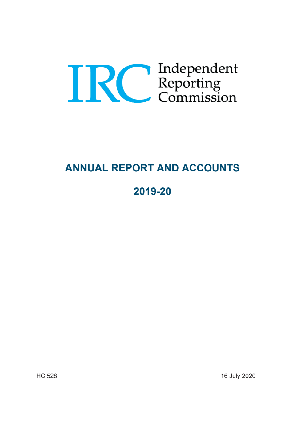 Independent Reporting Commission Annual Report and Accounts 2019-20 (for the period ended 31 March 2020)