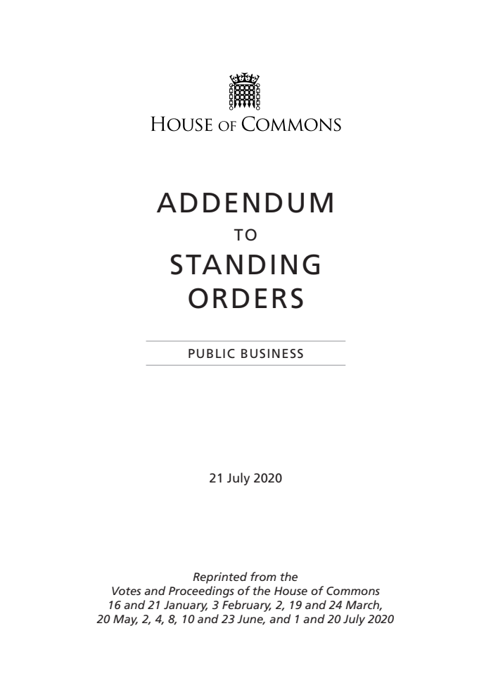 Addendum to the Standing Orders of the House of Commons Relating to Public Business 2020, July 2020