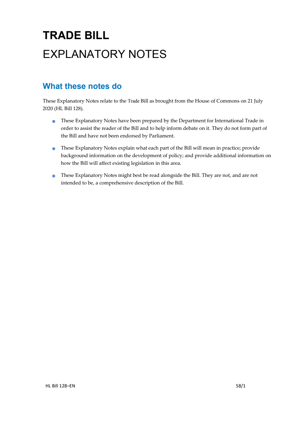 Trade Bill Explanatory Notes