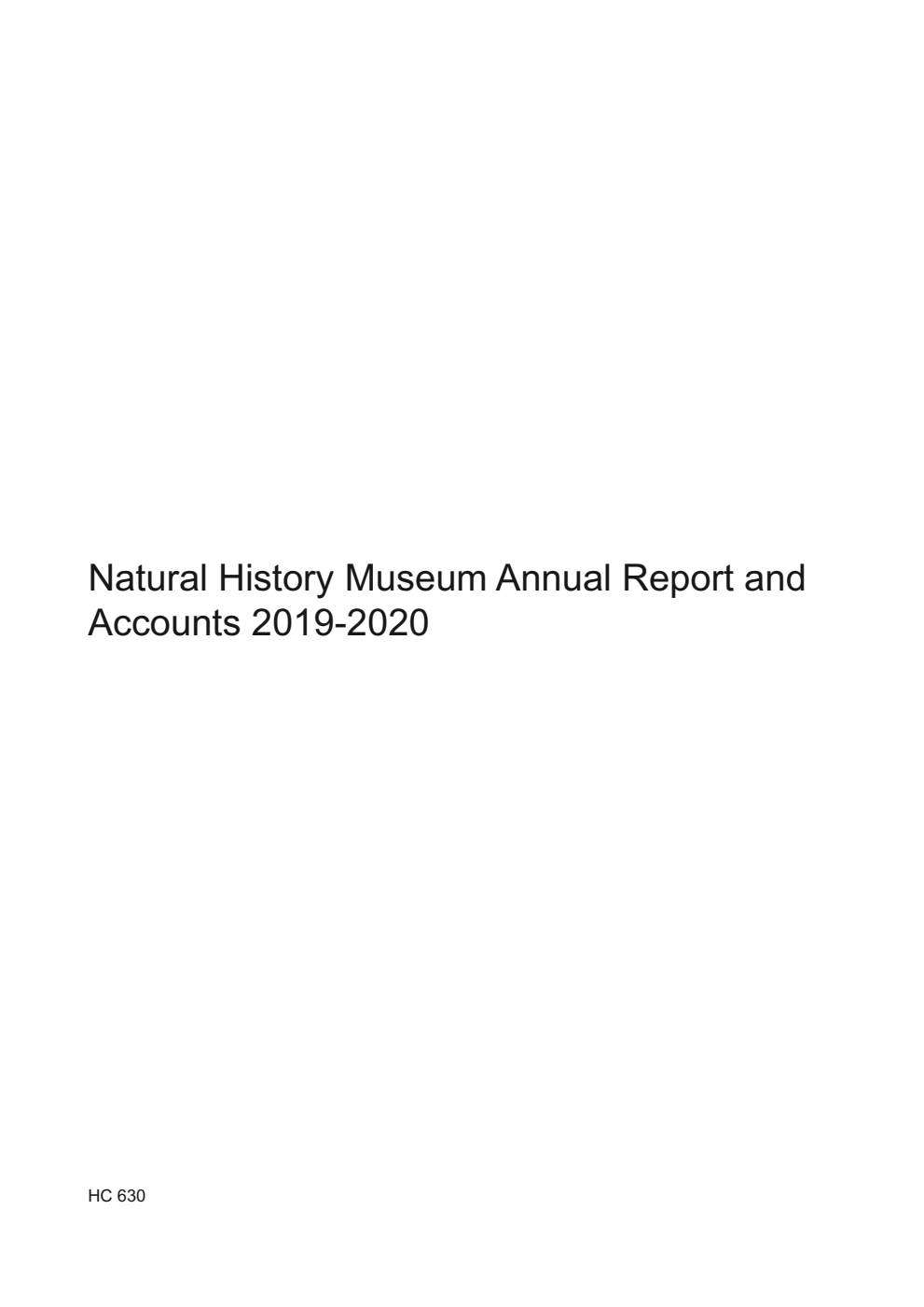 Natural History Museum Annual Report and Accounts 2019-2020