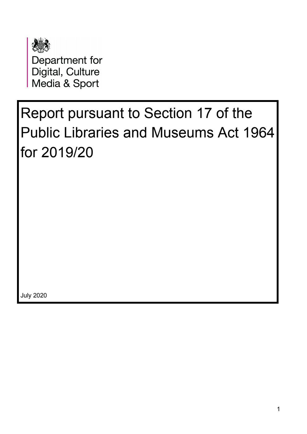 Report pursuant to Section 17 of the Public Libraries and Museums Act 1964 for 2019/20