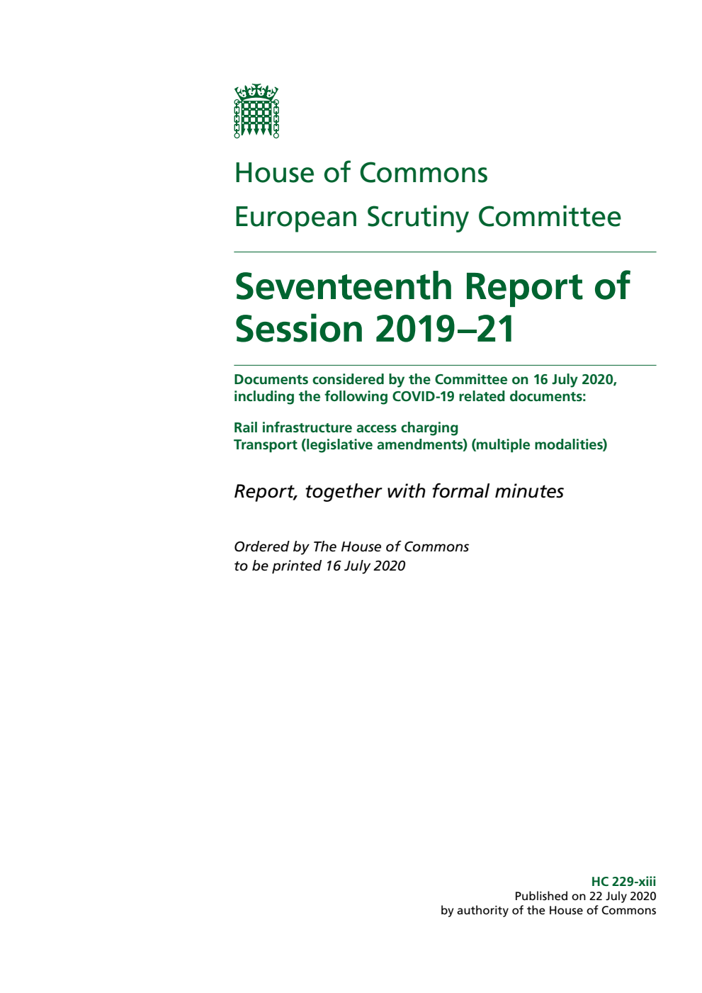 European Scrutiny Committee 17th Report of Session 2019-21