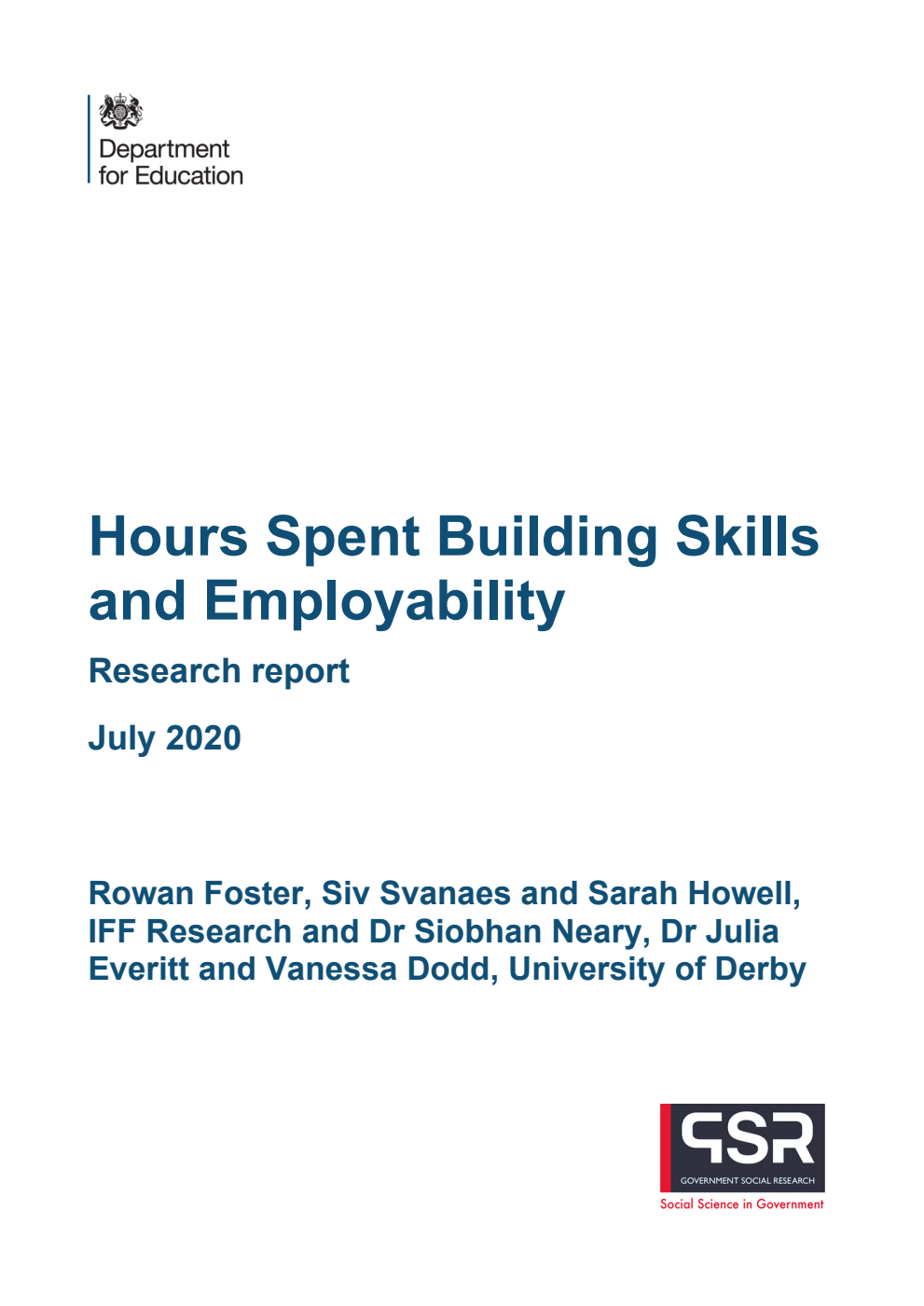 DFE-RR956 Hours Spent Building Skills and Employability