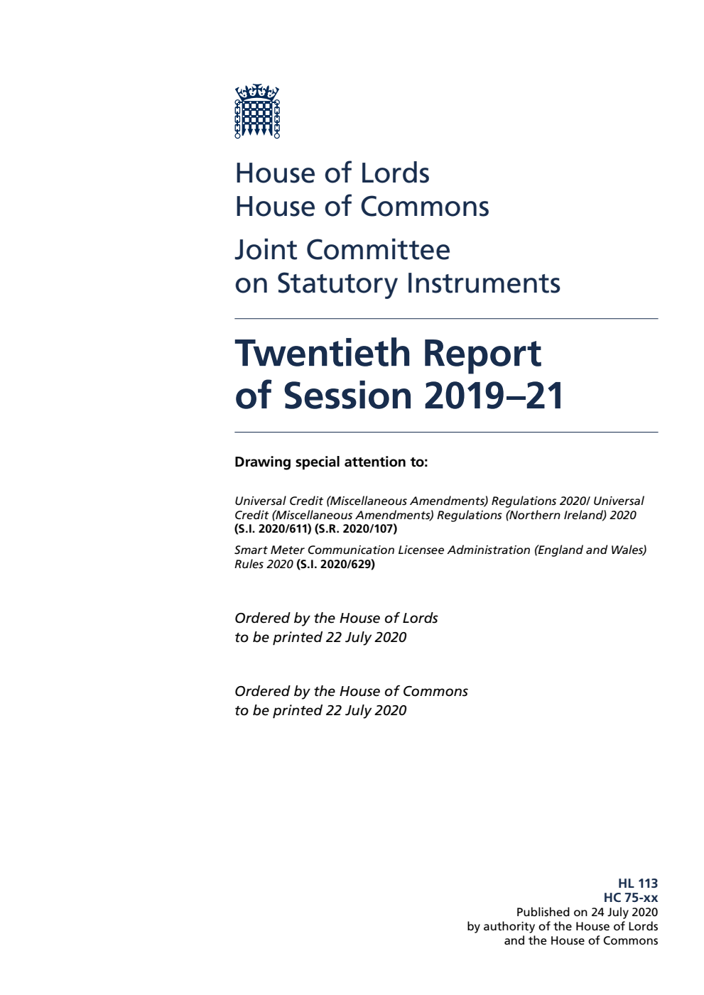 Joint Committee on Statutory Instruments 20th Report of Session 2019-21