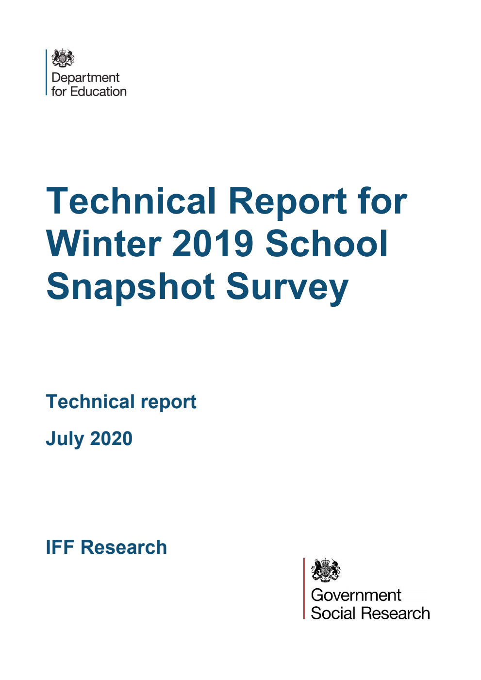DFE-RR987a Technical Report for Winter 2019 School Snapshot Survey