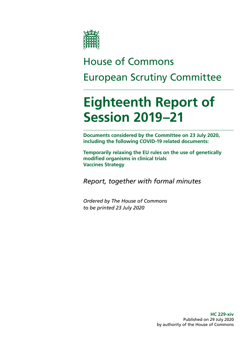 European Scrutiny Committee 18th Report of Session 2019-21