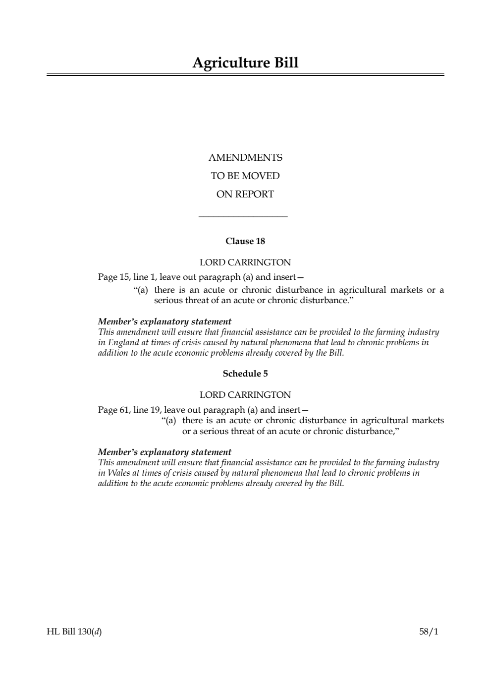 Agriculture Bill Amendments to be moved on Report